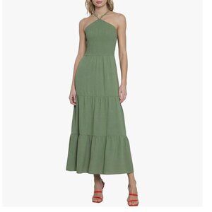 Donna Morgan Halter A-line Maxi Sleeveless Casual Tiered Dresses in Moss Size 0
